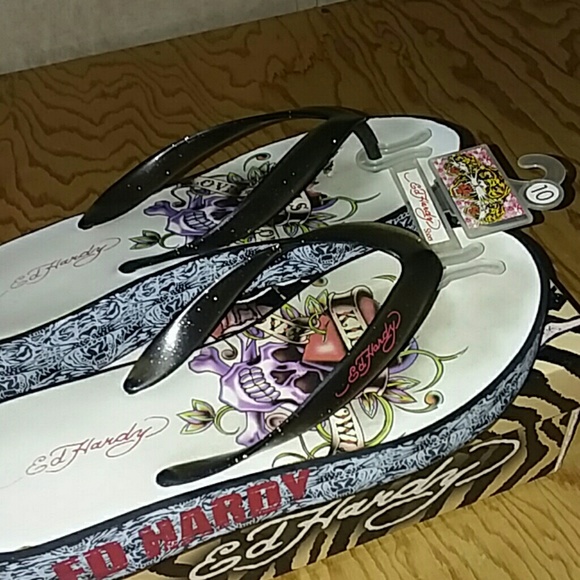 ED HARDY DESIGNS*FLIP FLOP SANDALS*SZ10 BLACK* - Picture 5 of 8